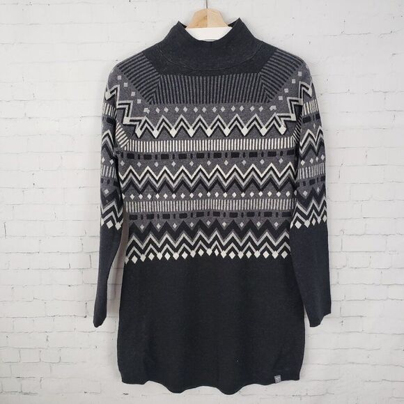 Title Nine Barra Fair Isle Tunic Sweater Size S Gray Black Merino Wool Blend - Picture 1 of 8